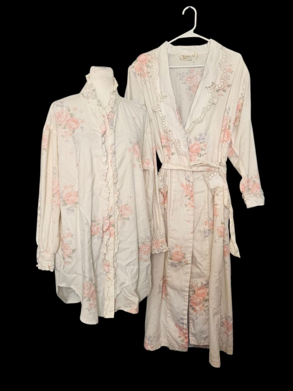 Vintage 1990s Victoria’s Secret floral nightgown & robe set M/L Flannel Cotton